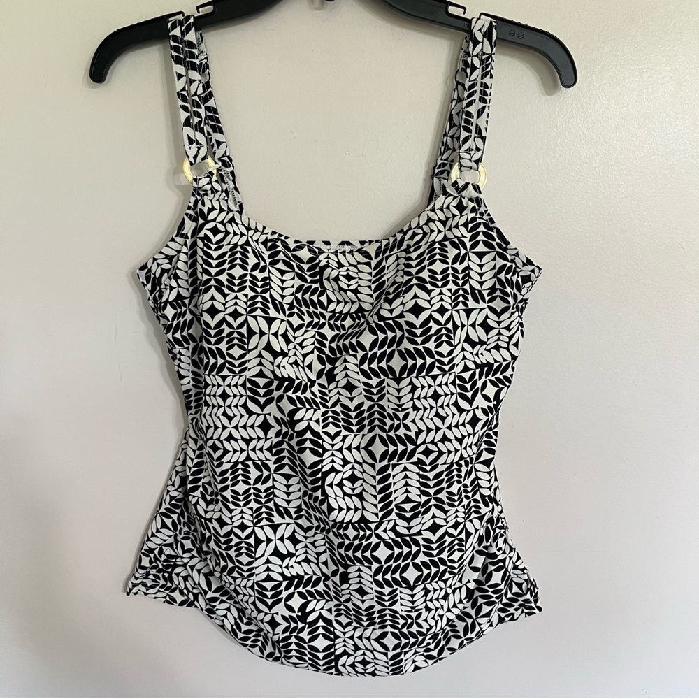 Women's Croft‎ & Borrow Black & White Geometric Print Tankini Top Size 14